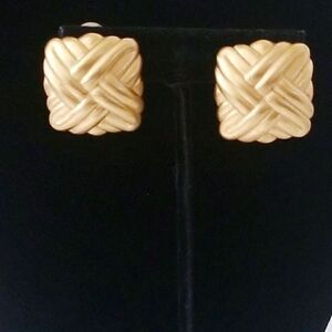 Anne Klien signature satin gold Matte textured square earrings